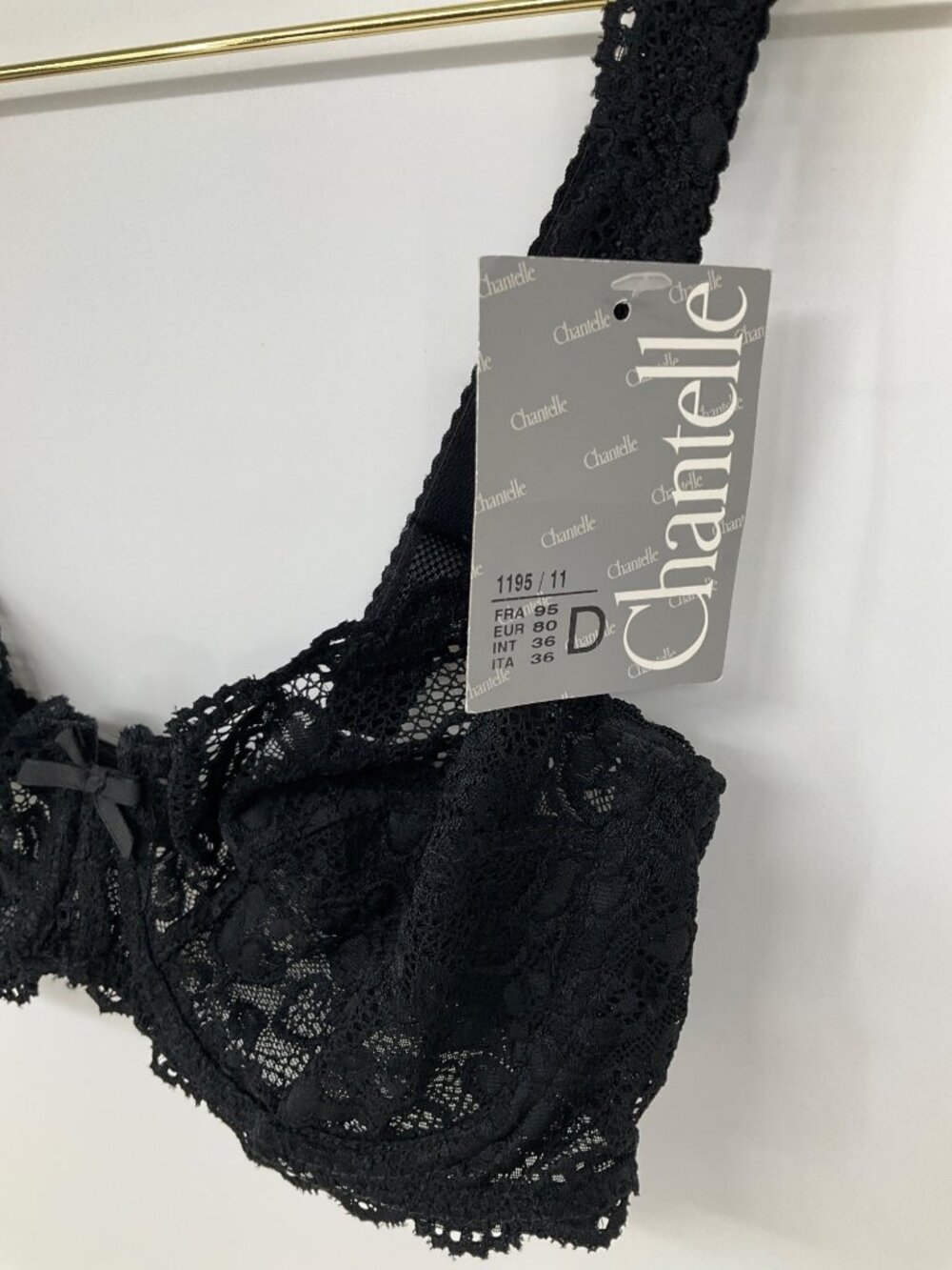 Chantelle size 36D Black Lace Unlined underwire Bra style 1195 NEW - Picture 4 of 8
